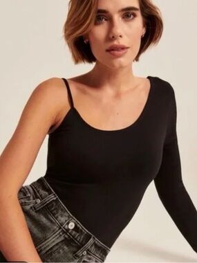 Abercrombie and Fitch Asymmetrical Black Women's Seamless Bodysuit Slim Strap